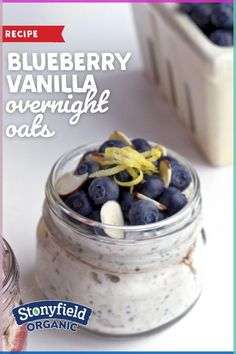 blueberry overnight oats recipe in a glass jar