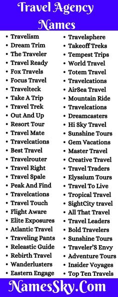 travel agent name list with the names and abbreviations for each person in this image