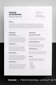 a professional resume is shown on top of a black and white background