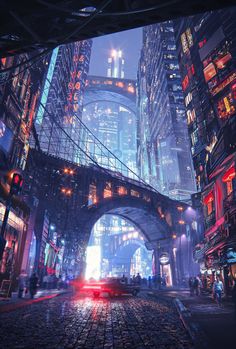 an image of a futuristic city at night