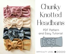 four different types of headbands with bows on them and text that reads chunk knotted headbands