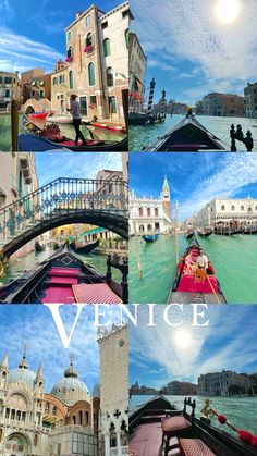 the collage shows several different scenes in venice