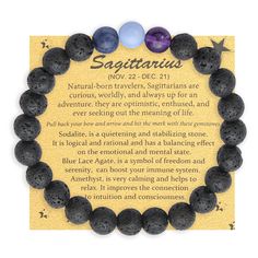 PRICES MAY VARY. DESIGN: Nov 23 to Dec 20, Sagittarius stones - Blue Lace Agate, Amethyst, Sodalite. They are connected with your Zodiac, know exactly what you need and can bring their deep healing vibrations into your world MATERIAL: 8mm crystal stones - Blue Lace Agate, Amethyst, Sodalite and lava rock stones, connected by Korean crystal elastic string, ended with double different kind of knots, more sturdy for daily wearing SIZE: Stretch bracelet, easy to put on and off, Inner length approx 1 Constellation Jewelry, Zodiac Cards, Bracelet Easy, Deep Healing, Zodiac Birthdays, Healing Vibrations, Zodiac Bracelet, Spiritual Crystals, Jewelry Birthday