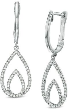 Zales 1/4 CT. T.W. Diamond Double Teardrop Earrings in 10K White Gold White Gold Teardrop Diamond Earrings, Diamond Teardrop Earrings With Brilliant Cut, White Gold Diamond Teardrop Earrings, White Gold Diamond Teardrop Earrings Pear-shaped, Teardrop Diamond Earrings Fine Jewelry, Teardrop White Gold Diamond Earrings With Vvs Clarity, White Gold Teardrop Diamond Earrings With Vvs Clarity, Fine Jewelry Teardrop Diamond Earrings With Pave Setting, Diamond Teardrop Dangle Earrings In White Gold