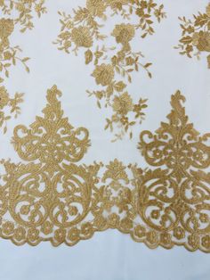 GOLD Damask Design Embroidered on Mesh Lace Fabric, Floral Bridal Lace Wedding Dress by the Yard (Pick a Size) Elegant Gold Lace With Floral Embroidery, How To Ask Your Bridesmaids, Gold Embroidered Lace Fabric With Lace Work, Gold Embroidered Lace Tulle Fabric, Gold Lace Sequin Fabric With Floral Embroidery, Gold Floral Embroidered Lace Fabric, Flower Flat, Fur Fabrics, Pink Champagne