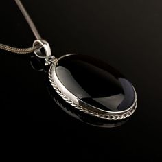 Black Aqeeq Silver Pendant. Handmade in 925 sterling silver with agate stone. On the pendant Oval D-Shape black aqeeq - agate stone settled. Dimensions of stone is 38 mm x 30 mm. Average weight of Black Aqeeq Silver Pendant is 15 gr. Back side is open and stone touches your skin. Classic and exclusive style. Stone Type: Aqeeq - Agate Stone Color: Black Stone Dimensions: 38 mm x 30 mm Stone Shape: Oval, D-Shape Average Weight: 15 gr. Silver chain included. Made in Istanbul, Turkey. Need 5-8 days Black Oval Agate Jewelry, Silver Handmade Jewelry, Average Weight, Women Necklace, Matching Rings, Necklace Black, Oval Stone, Istanbul Turkey, Pendant Silver