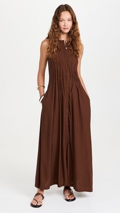 87Origins Fehintola Pleat Dress | Shopbop Sleeveless Linen Maxi Dress For Work, Sleeveless Maxi Dress With Buttons For Work, Sleeveless Maxi Dress For Work With Buttons, Brown Sleeveless Dress With Button Closure, Sleeveless Linen Dress With Button Closure, Casual Linen Sleeveless Dress For Work, Casual Sleeveless Linen Dress For Work, Sleeveless Linen Dress With Pockets For Work, Pleat Dress