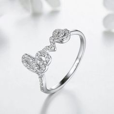 Silver Words Love, Cz Diamond, Forever Love, Love Ring, Diamond Stone, Diamond Rings, Heart Ring, Ring Size, Silver Rings