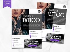 three flyer templates for a tattoo salon