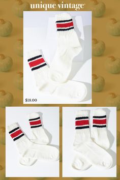 Made with a soft cushion on the bottom, these socks are perfect for lounging around the house or adding a pop of color to your outfit. The classic striped design is timeless and versatile, making it easy to mix and match with any wardrobe. Plus, the one size fits most ensures a comfortable fit for everyone..Available while supplies last. | White & Red Striped Socks Casual White Ribbed Socks, Retro Striped Cotton Socks, Comfortable Striped Cotton Socks, Casual Striped Cotton Socks, Striped Cotton Socks For Winter, Striped Socks, Mix N Match, Mix And Match, Stripes Design