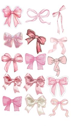 a bunch of pink bows are shown on a white background with the words, ribbon and bow