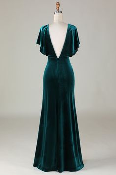 ZAPAKA Women Velvet Peacock Bridesmaid Dress with Ruffles V-Neck Long Wedding Guest Dress Long Green Bridesmaid Dresses, Long Wedding Guest Dress, Peacock Bridesmaid Dresses, Sleeved Velvet Dress, Lovely Partner, Green Bridesmaid, Dress Occasion, Dress With Ruffles, Green Bridesmaid Dresses