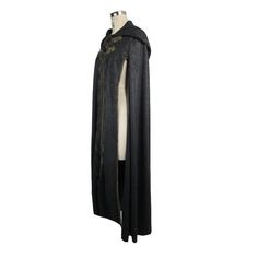 Material:Polyester 
Color:Black 
Style:Punk 
Description:Long flowing nature of the cape makes it a favorite for any goth woman. The cape drapes over the shoulders with long slits along the sides creating an illusion of angel sleeves. The hooded cape has elaborate frog closure at the throat and chest and braid detailing all along the edges in front and sides.? 
Size:Free size
 ? Elven Style Cape For Costume Party, Elven Cape For Costume Party, Witchy Cape For Halloween And Larp, Elven Style Cape For Cosplay, Black Elvish Cape For Larp, Medieval Black Cape For Costume Party, Black Cape For Halloween Fantasy Events, Black Vampire Cape For Fantasy Events, Fantasy Cape For Larp And Halloween