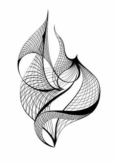 an abstract black and white drawing of wavy lines in the shape of a bird's wing