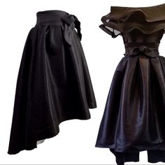 Beautiful Black Taffeta Hi-Low Pleated Skirt With Waistband Self-Tie... Turns Any Dressy Top Into Something Special. Size Is Junior Large But Fits A Misses 4 & 6. Measurements: Waist 26”. Front Length 21 3/4”. Back Length 34”. Chic Party Skirt With Bow, Satin Skirt For Fall Evening, Satin Skirt For Evening In Fall, Fall Evening Satin Skirt, High Waist Satin Evening Skirt, High Waist Satin Skirt For Evening, Satin Ruffled Skirt For Party, Black Satin Skirt For Cocktail Occasions, Satin Tiered Party Skirt