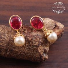 Cabochon Pearl Drop Earrings For Gift, Simple Jewellery Designs, Ruby Jewelry Necklaces, Gold Earrings For Kids, Temple Jewellery Earrings, Pearl Earrings Designs, Small Earrings Gold, New Gold Jewellery Designs, Gold Earrings Models