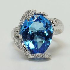 Custom Blue Pear Topaz Mermaid Ring Setting Nontraditional Engagement Rings, Perfect Wedding Ring, Mermaid Ring, Bridal Jewelry Vintage, Navy Style, Sparkly Jewelry, Blue Ring, Diamond Alternatives, Sky Nature