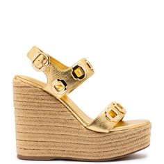 Based on our enduring bestseller, we've reimagined our Milan sandal as an espadrille for Summer fun. With a stable woven base, this one offers the iconic hardware and soft caramel leather that makes her a Summer must-have. Soft Caramel, Jennifer Fisher, Judith Leiber, Boot Pumps, Pumps Flat, Espadrille Shoes, Metallic Leather, Shoe Brands, New Shoes