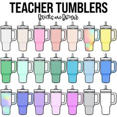 the teacher tumblers are filled with different colored cups