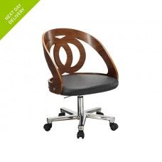 an office chair with wheels on the back and seat upholstered to the side