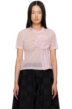 Pink Check T-Shirt by Noir Kei Ninomiya on Sale Noir Kei Ninomiya, Kei Ninomiya, Mesh T Shirt, Latest T Shirt, White Brand, Check Pattern, Black Shirt, Pink White, Apparel Accessories