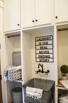 the laundry room is clean and ready to be used as a storage area for towels