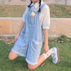 Kawaii Denim Romper Overall KA004 Kawaii Denim Romper Overall with pockets Material: Cotton Size: S M L S: Bust: 80cm   Length: 75-78cm   Hips: 112cm M: Bust: 84cm   Length: 77-80cm   Hips: 116cm L: Bust: 88cm   Length: 79-82cm   Hips: 120cm Kawaii Summer Outfits, Denim Romper Outfit, Cute Kawaii Outfits, Kawaii Outfit Ideas, Ulzzang Korea, Cute Overalls, Style Kawaii, Kawaii Fashion Outfits, Denim Pocket