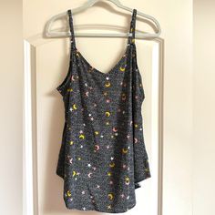 Great Tank Top With A Witchy, Boho, Celestial Like Print With Stars And Moons Sprinkled Throughout. Nwt Summer Star Print Top For Loungewear, Black Summer Sleep Top, Sequin Cami Top, Everyday Tank Tops, Boho Celestial, Witchy Boho, Stars And Moons, Navy Blue Tank Top, Layered Tank Top