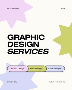 graphic design services brochure with star shapes and colors on it, including the title