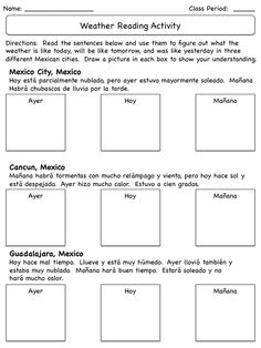 a worksheet for weather reading activity