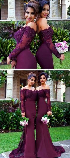 two women in long dresses posing for the camera, one is wearing a purple dress