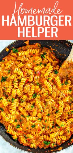 a skillet filled with homemade hamburger helper pasta