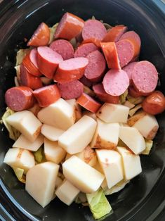 the food is prepared and ready to be cooked in the crock pot for dinner