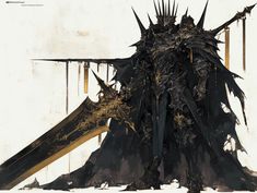 a drawing of a giant iron throne with spikes on it's back