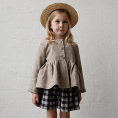 Long Sleeve Linen Blouse With Ruffles, Summer Linen Top With Ruffled Collar, Long Sleeve Linen Tops With Ruffles, Spring Linen Ruffle Tops, Spring Linen Ruffled Tops, Beige Cotton Top With Ruffle Hem, Beige Cotton Ruffle Sleeve Blouse, Long Sleeve Cotton Blouse With Ruffle Hem, Kids Fashion Wear