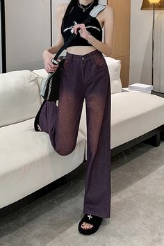 High Waist Washed Purple Jeans Pants – Nada Outfit Land Purple Baggy Straight Leg Pants, Baggy Purple Trousers, Trendy Baggy Purple Bottoms, Purple Baggy Trousers, Purple Baggy High-waisted Pants, Baggy Purple Long Pants, Purple Relaxed Fit Bottoms, Purple Relaxed Fit Full Length Bottoms, Baggy Purple Bottoms For Fall