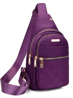 Fashionable Chest Bag, Casual And Versatile, Niche New Men's Bag, Stylish And Elegant, High-End Texture, Simple And Lightweight Women's Bag, Single Shoulder Crossbody Waist Bag With Headphone Holes, Commuting, Short Distance Travel, Daily Bag Purple Funky   Polyester Geometric,Letter,Plaid,Plain,Textured Pattern Sling Bag   Women Bags, size features are:Bust: ,Length: ,Sleeve Length: Sling Bag Women, Waist Bag Women, Purple Bag, Headphone Accessories, Daily Bag, Waist Bags, Purple Bags, Short Trip, Bird In Bag