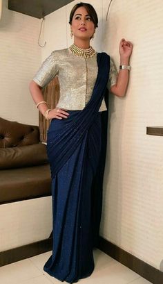 Long Blouse Saree, Blue Sari, Long Blouse Designs, Blouse Designs Catalogue, Saree Blouse Neck Designs, Sari Blouse Designs, Indian Saree Blouses Designs, Blouse Designs Indian, Blouse Designs Silk