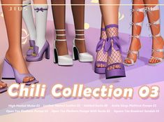 an image of four women's legs wearing high heeled shoes and stockings with the words chilli collection 3 on them