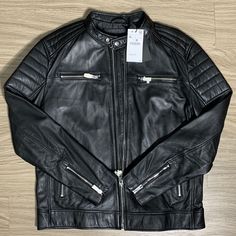 Brand New - (Never Worn, With Tags) Classic Zara Leather Jacket For Winter, Zara Classic Leather Jacket For Winter, Zara Leather Jacket For Streetwear, Classic Zara Leather Outerwear, Zara Leather Outerwear With Pockets, Classic Leather Outerwear By Zara, Zara Leather Long Sleeve Jacket, Zara Leather Jacket With Long Sleeves, Zara Classic Leather Jacket