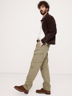 We borrowed details from styles worn by the British Navy—like angled cargo pockets for easier access and small pleats at the knees for full range of motion—for this special pant.  For fabric, we reached for one of our coziest brushed twills for suede-like softness.  Mid-rise.  Relaxed fit with a tapered leg.  16. 5" leg opening.  Organic: Made with 52% certified, organically grown cotton that's easier on the earth.  Zip fly with button closure.  Belt loops.  Front, back and side cargo pockets. Winter Khaki Cargo Parachute Pants, Relaxed Fit Cargo Pants In Utility Style, Relaxed Fit Cargo Pants Utility Style, Fall Utility Wide Leg Cargo Pants, Full Length Khaki Cargo Jeans For Fall, Full Length Utility Cargo Pants For Fall, Utility Cargo Pants Full Length For Fall, Utility Full-length Cargo Pants For Fall, Casual Parachute Pants With Patch Pockets For Fall