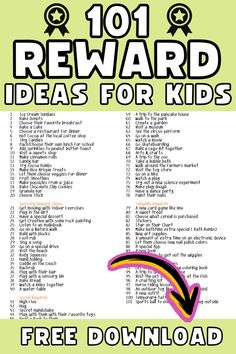 a poster with the words reward ideas for kids