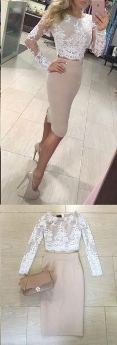 Long Sleeve Two Piece Homecoming Dress, Short Prom Party Dress 1805 Top Prom Dresses, Elegant Summer Outfits, Trendy Party Outfits, Long Sleeve Homecoming Dresses, Cute Dresses For Party, Chique Outfits, Two Piece Homecoming Dress, Evening Dresses Short, Piece Prom Dress