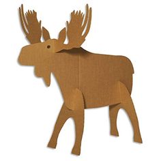 an animal made out of brown paper on a white background with the shape of a moose's head