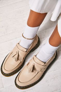 Dr. Martens Adrian Loafers | Free People Nude Loafers Outfit, Beige Loafers Outfit Women, Beige Loafers Outfit, Dr Martens Adrian Loafers, Loafer Outfits Women, Loafers Women Outfit, Adrian Loafers, Doc Martens Loafers, Dr Martens Loafers