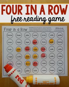 four in a row free reading game for kids to use with their own writing skills