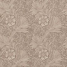 a brown and white wallpaper pattern with flowers on the left side, and leaves on the right side