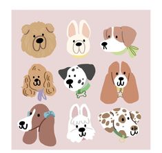 a bunch of dogs that are on a pink background