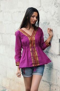 Kaftan Top, Long Kurti Designs, Simple Blouse Designs, Sweater Tops, Fashion Tops Blouse