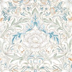 an intricate blue and white wallpaper design